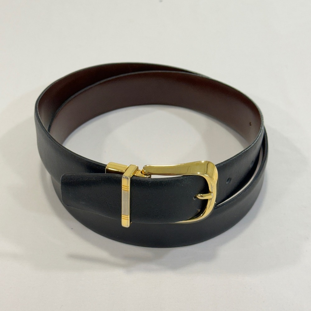 Unbranded Reversible Leather Belt Mens 32 Black Brown Gold Buckle | Classic